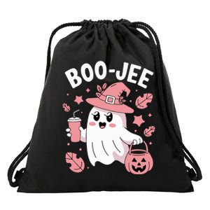 Cute Boo Jee Ghost Halloween Leopard Ghost Coffee Girl Drawstring Bag