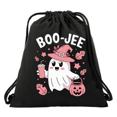 Cute Boo Jee Ghost Halloween Leopard Ghost Coffee Girl Drawstring Bag