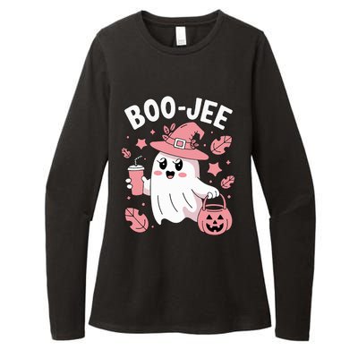 Cute Boo Jee Ghost Halloween Leopard Ghost Coffee Girl Womens CVC Long Sleeve Shirt