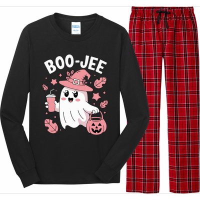 Cute Boo Jee Ghost Halloween Leopard Ghost Coffee Girl Long Sleeve Pajama Set