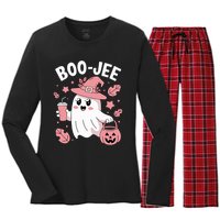 Cute Boo Jee Ghost Halloween Leopard Ghost Coffee Girl Women's Long Sleeve Flannel Pajama Set 