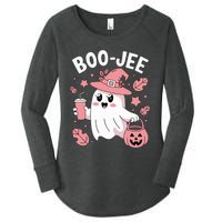 Cute Boo Jee Ghost Halloween Leopard Ghost Coffee Girl Women's Perfect Tri Tunic Long Sleeve Shirt