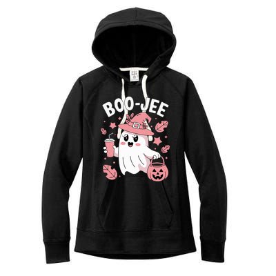 Cute Boo Jee Ghost Halloween Leopard Ghost Coffee Girl Women's Fleece Hoodie