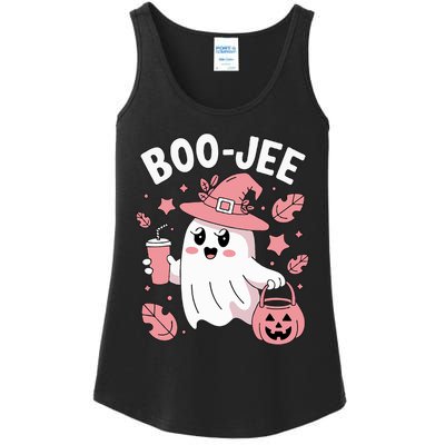 Cute Boo Jee Ghost Halloween Leopard Ghost Coffee Girl Ladies Essential Tank