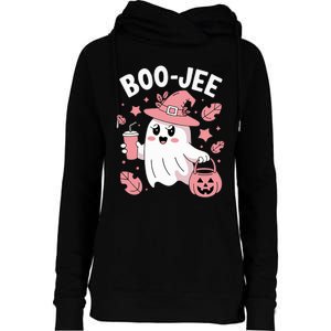 Cute Boo Jee Ghost Halloween Leopard Ghost Coffee Girl Womens Funnel Neck Pullover Hood