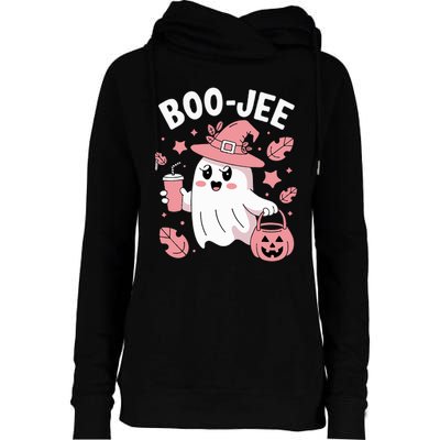 Cute Boo Jee Ghost Halloween Leopard Ghost Coffee Girl Womens Funnel Neck Pullover Hood