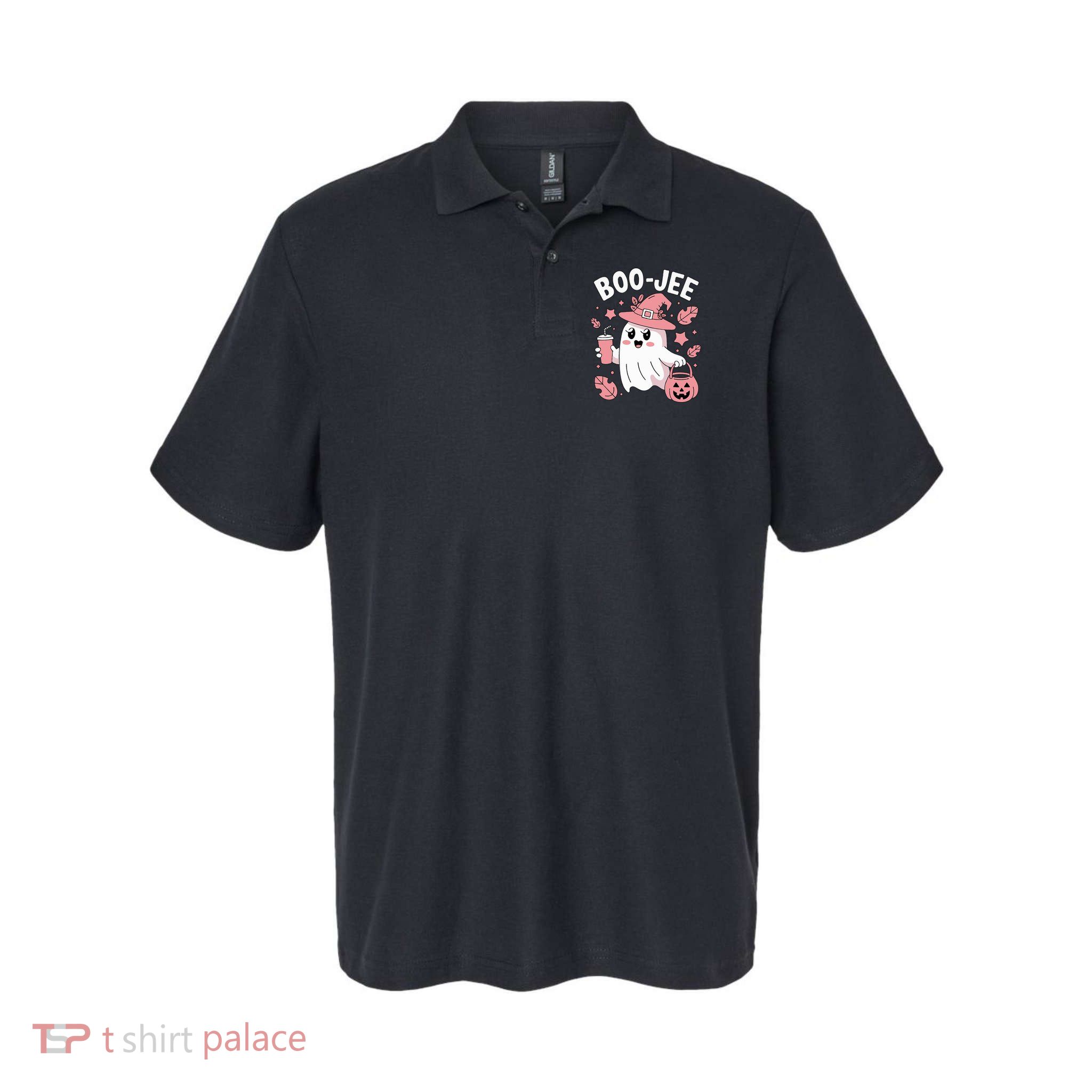 Cute Boo Jee Ghost Halloween Leopard Ghost Coffee Girl Polo