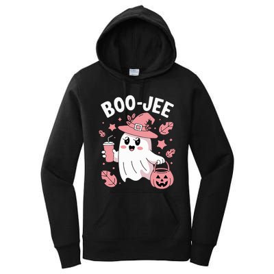 Cute Boo Jee Ghost Halloween Leopard Ghost Coffee Girl Women's Pullover Hoodie