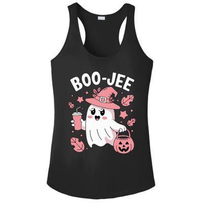 Cute Boo Jee Ghost Halloween Leopard Ghost Coffee Girl Ladies PosiCharge Competitor Racerback Tank