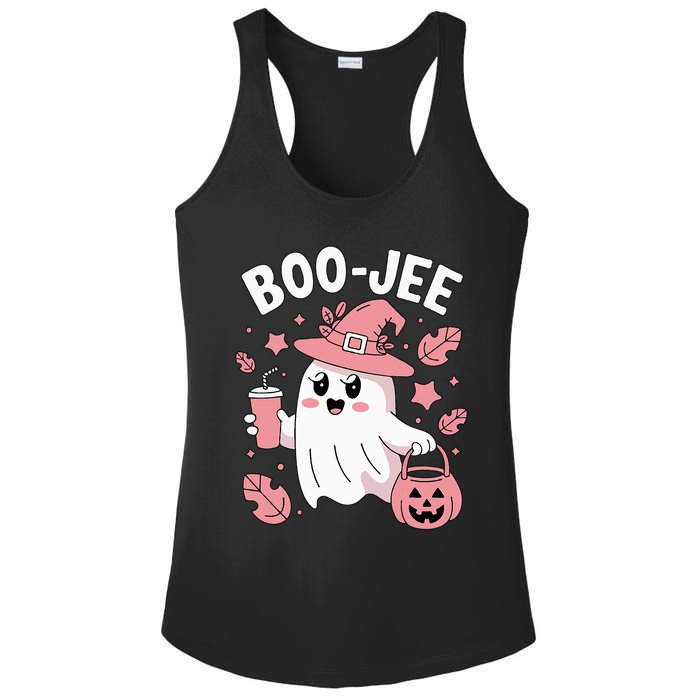 Cute Boo Jee Ghost Halloween Leopard Ghost Coffee Girl Ladies PosiCharge Competitor Racerback Tank