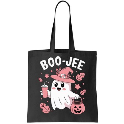 Cute Boo Jee Ghost Halloween Leopard Ghost Coffee Girl Tote Bag