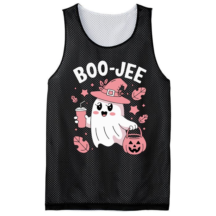 Cute Boo Jee Ghost Halloween Leopard Ghost Coffee Girl Mesh Reversible Basketball Jersey Tank