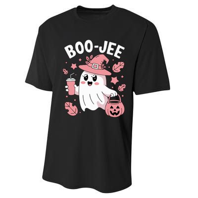 Cute Boo Jee Ghost Halloween Leopard Ghost Coffee Girl Performance Sprint T-Shirt