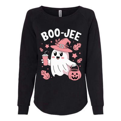 Cute Boo Jee Ghost Halloween Leopard Ghost Coffee Girl Womens California Wash Sweatshirt