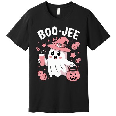 Cute Boo Jee Ghost Halloween Leopard Ghost Coffee Girl Premium T-Shirt