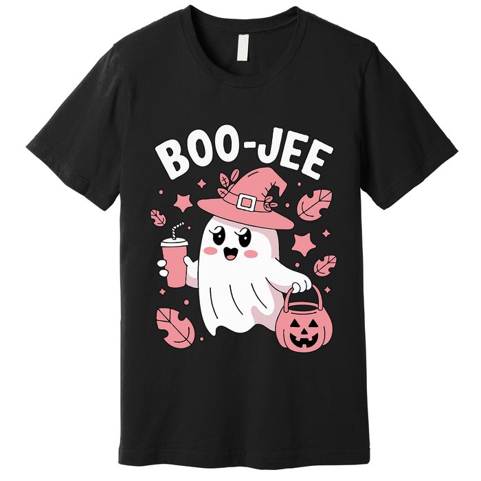 Cute Boo Jee Ghost Halloween Leopard Ghost Coffee Girl Premium T-Shirt