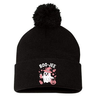 Cute Boo Jee Ghost Halloween Leopard Ghost Coffee Girl Pom Pom 12in Knit Beanie