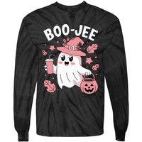 Cute Boo Jee Ghost Halloween Leopard Ghost Coffee Girl Tie-Dye Long Sleeve Shirt