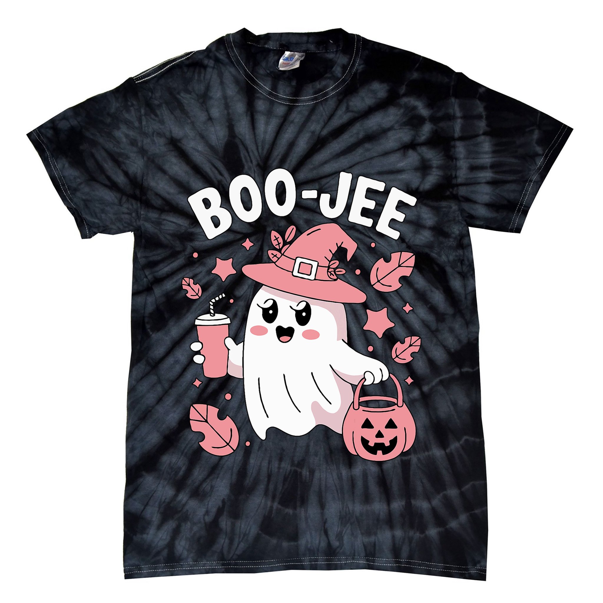 Cute Boo Jee Ghost Halloween Leopard Ghost Coffee Girl Tie-Dye T-Shirt