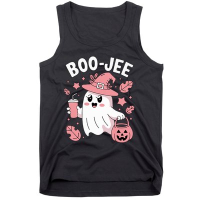 Cute Boo Jee Ghost Halloween Leopard Ghost Coffee Girl Tank Top