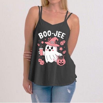 Cute Boo Jee Ghost Halloween Leopard Ghost Coffee Girl Women's Strappy Tank