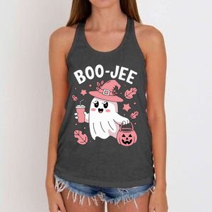 Cute Boo Jee Ghost Halloween Leopard Ghost Coffee Girl Women's Knotted Racerback Tank