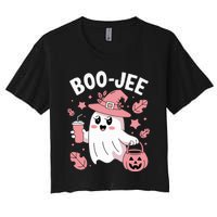 Cute Boo Jee Ghost Halloween Leopard Ghost Coffee Girl Women's Crop Top Tee