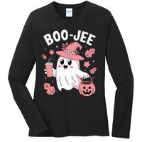 Cute Boo Jee Ghost Halloween Leopard Ghost Coffee Girl Ladies Long Sleeve Shirt