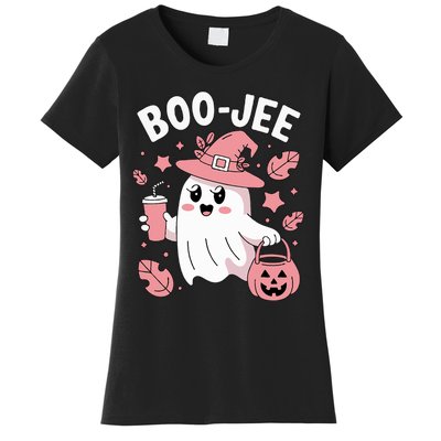 Cute Boo Jee Ghost Halloween Leopard Ghost Coffee Girl Women's T-Shirt