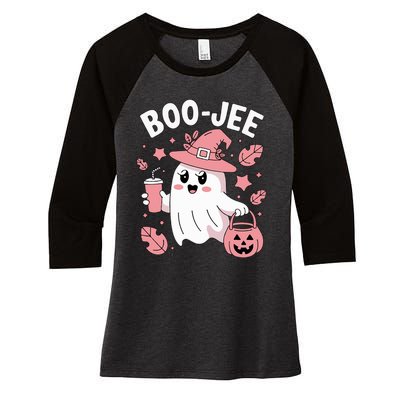 Cute Boo Jee Ghost Halloween Leopard Ghost Coffee Girl Women's Tri-Blend 3/4-Sleeve Raglan Shirt