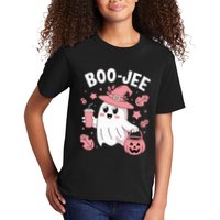 Cute Boo Jee Ghost Halloween Leopard Ghost Coffee Girl Kids T-Shirt