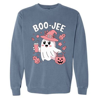 Cute Boo Jee Ghost Halloween Leopard Ghost Coffee Girl Garment-Dyed Sweatshirt