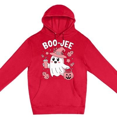 Cute Boo Jee Ghost Halloween Leopard Ghost Coffee Girl Premium Pullover Hoodie