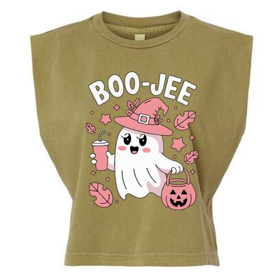 Cute Boo Jee Ghost Halloween Leopard Ghost Coffee Girl Garment-Dyed Women's Muscle Tee