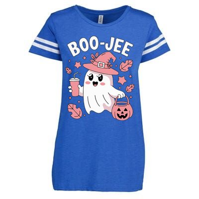 Cute Boo Jee Ghost Halloween Leopard Ghost Coffee Girl Enza Ladies Jersey Football T-Shirt