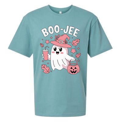 Cute Boo Jee Ghost Halloween Leopard Ghost Coffee Girl Sueded Cloud Jersey T-Shirt