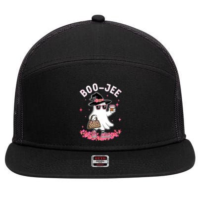 Cute Boo Jee Ghost Halloween Leopard Ghost Coffee 7 Panel Mesh Trucker Snapback Hat