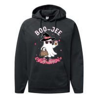 Cute Boo Jee Ghost Halloween Leopard Ghost Coffee Performance Fleece Hoodie