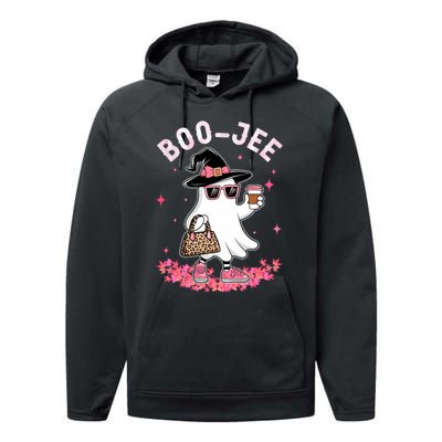 Cute Boo Jee Ghost Halloween Leopard Ghost Coffee Performance Fleece Hoodie