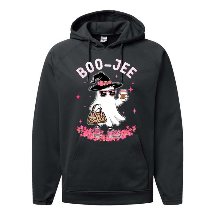 Cute Boo Jee Ghost Halloween Leopard Ghost Coffee Performance Fleece Hoodie