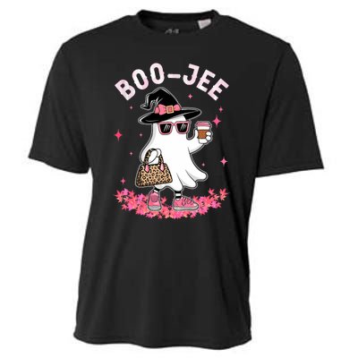 Cute Boo Jee Ghost Halloween Leopard Ghost Coffee Cooling Performance Crew T-Shirt