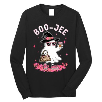 Cute Boo Jee Ghost Halloween Leopard Ghost Coffee Long Sleeve Shirt