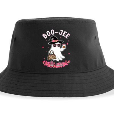 Cute Boo Jee Ghost Halloween Leopard Ghost Coffee Sustainable Bucket Hat