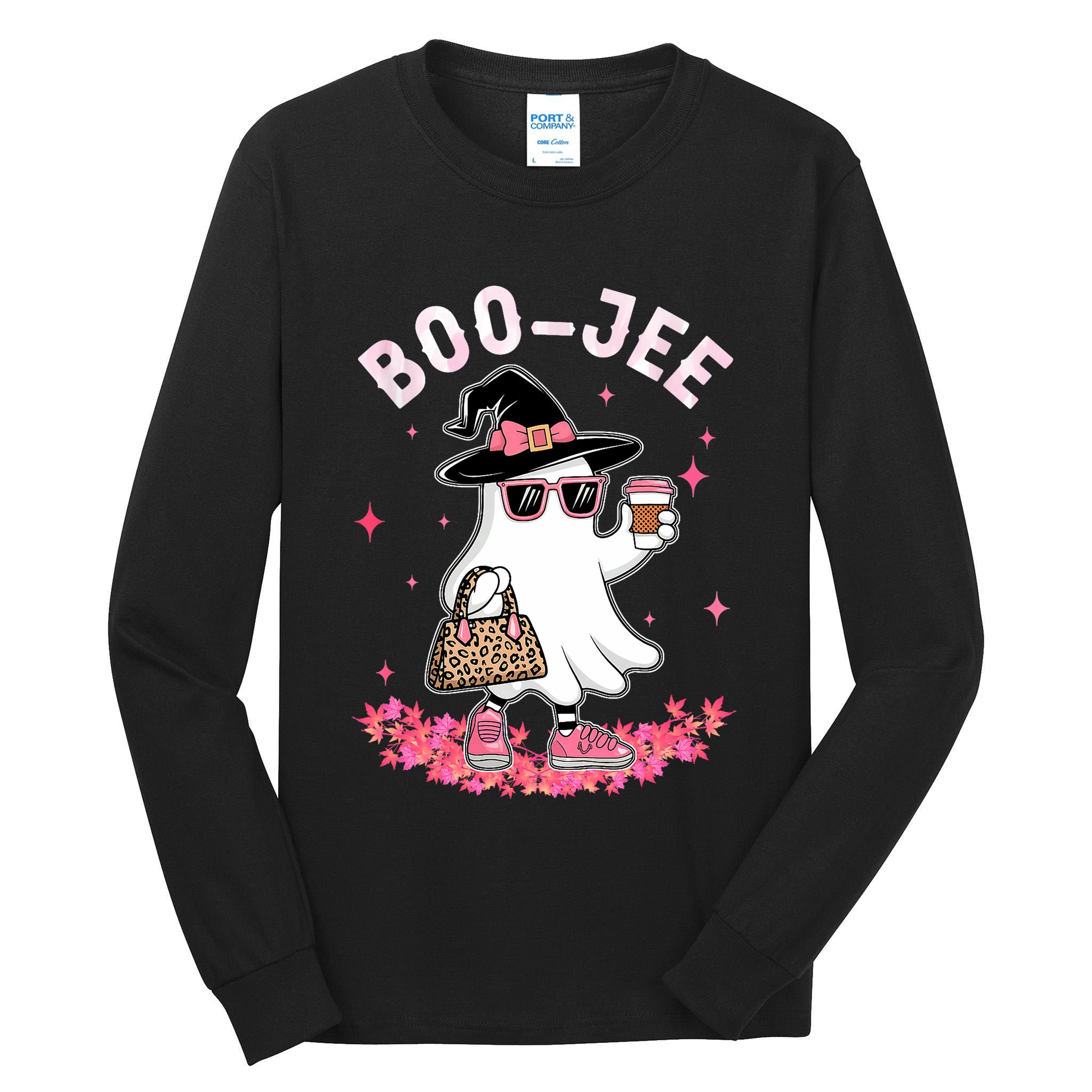 Cute Boo Jee Ghost Halloween Leopard Ghost Coffee Tall Long Sleeve T-Shirt