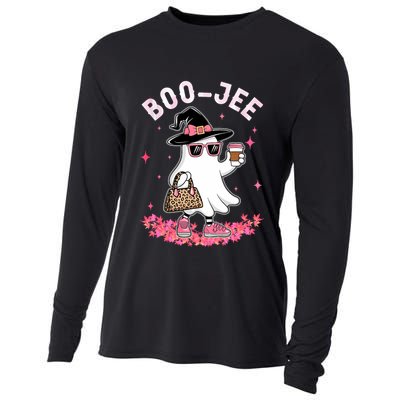 Cute Boo Jee Ghost Halloween Leopard Ghost Coffee Cooling Performance Long Sleeve Crew