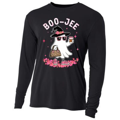 Cute Boo Jee Ghost Halloween Leopard Ghost Coffee Cooling Performance Long Sleeve Crew