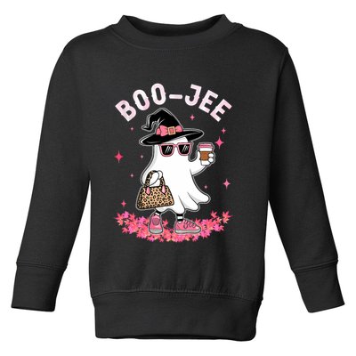 Cute Boo Jee Ghost Halloween Leopard Ghost Coffee Toddler Sweatshirt