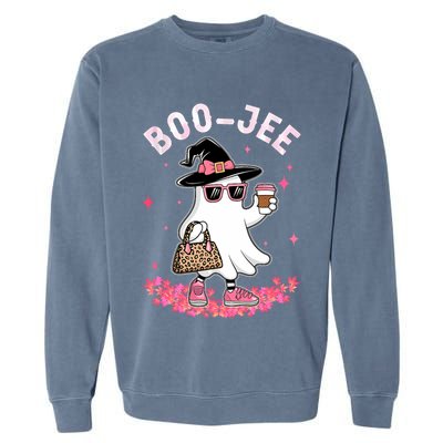 Cute Boo Jee Ghost Halloween Leopard Ghost Coffee Garment-Dyed Sweatshirt