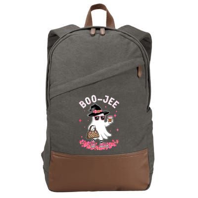 Cute Boo Jee Ghost Halloween Leopard Ghost Coffee Cotton Canvas Backpack