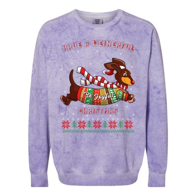 Cute Be Joyful Santa Dachshund Lovers Weiner Dog Colorblast Crewneck Sweatshirt